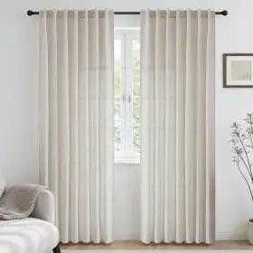 Cu25036 Cucraf Natural Off White Linen Non See Through Semi Sheer Privacy Curtains 10