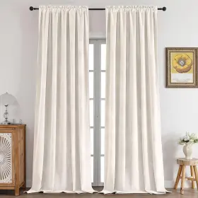 Qjussn1089r-5284-iw Cucraf Ivory White Velvet Blackout Curtains 84 Inches Long Thermal Insulated