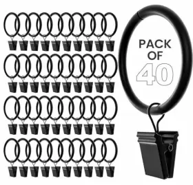 Cc-b-06 Curtain Cloud Rings With Clips 1.5 Inch Set Of 40 Heavy - Pack Black