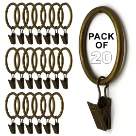 Curtain Clouds 860011969600 Rings With Clips 1.5 Inch Set Of 20 Heavy Duty Hooks For Drap
