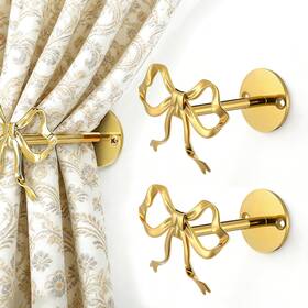 Cxomnndiw Hpclgg001 2-piece Gold Bow Curtain Tiebacks Metal Wall-mounted Holdbacks Gold