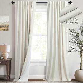 Dancurton Dt-apcl-xm-natural-52x96 Natural Linen Back Tab Blackout Curtains And Drapes 96 Inch Long For Bedroom Li