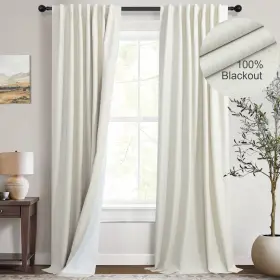 Dt-apcl-xm-natural-52x96 Dancurton Natural Linen Back Tab Blackout Curtains And Drapes 96 Inch Long For Bedroom Li