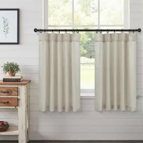 Dt-hzdl-hfm-linen-24x24 Dancurton Pinch Pleat Beige Kitchen Short Curtains 24 Inch Length 2 Panels Back Tab L