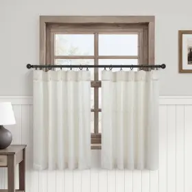 Dt-hzdl-hfm-natural-24x30 Dancurton Cream Ivory Farmhouse Kitchen Curtains Over Sink 30 Inch Length Pinch Pleated