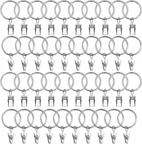 Datttcc 696585881297 40 Pack Metal Curtain Rings With Clips Silver Decorative Drapery Rustpro