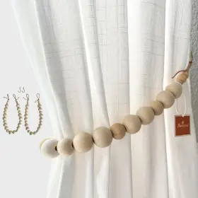 Deco Azul 199284692947 Curtain Tiebacks Set Of 2 Boho Wood Bead Holdbacks With Brass Hooks Rusti