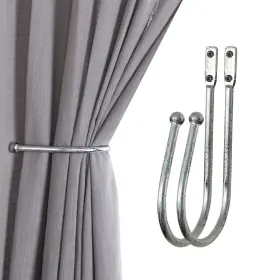 1939772-h082 Deco Window Set Of 2 Holdback/curtain Tieback Ball- Distressed Silver Black Brush