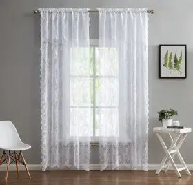 Decosource 783515081503 English Rose Design - Lace Semi Sheer Voile Curtain Panels Rod Pocket With