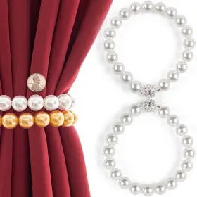 Tiebacks-wht-19-2 Design Magnetic Curtain Tiebacks - Elegant Pearl Versatile Curtains Tie Backs F