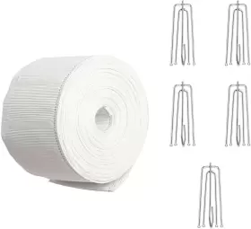 Direct 744759884664 Curtain Pleat Tape 10.9 Yards White Cloth Drapery With 25 Pcs