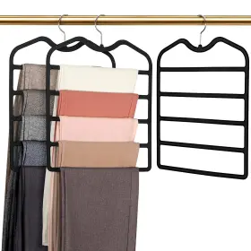 Dlushk004bk-003 Doiown Pants Hangers Space Saving 3 Pack Velvet Short Neck 5 Tier Spac