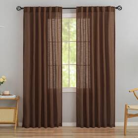 Donren Dr-11-dms-brw-52x90 Cocoa Brown Linen Back Tab Curtains - 90 Inch Long 2 Panel Set For Dining Co