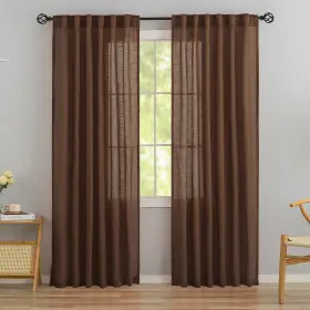 Dr-11-dms-brw-52x90 Donren Cocoa Brown Linen Back Tab Curtains - 90 Inch Long 2 Panel Set For Dining Co