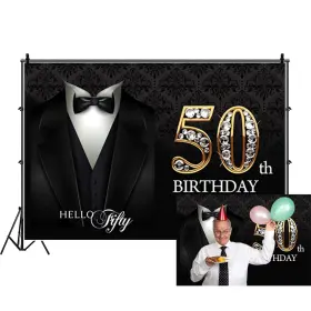 Bjb49 Dorcev 8x6ft Tuxedo Backdrop For Men 50th Happy Birthday Necktie Suit Decor F