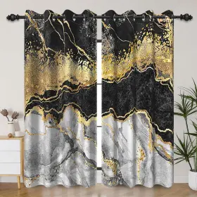 Wc-30 Dorcev Blackout Curtains Black Grey Gold Marble Window Drapes Fluid Foil Gothic
