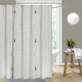 Dosly IdÉ Es 414831206647 Gray And Beige Stripe Patchwork Cotton Fabric Tassel Shower Curtain For Bathr