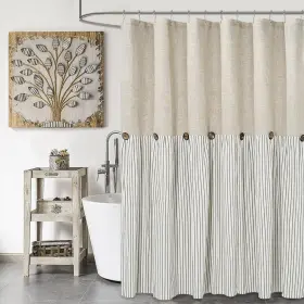 Sc20clb72 Dosly IdÉ Es Farmhouse Shower Curtain Beige And Gray Stripe Button Linen Cotto