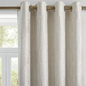 Olps-cm-5296 Drapexpert Beige And Silvery 100% Blackout Geometric Pattern Curtains 52 Inch Wide 96