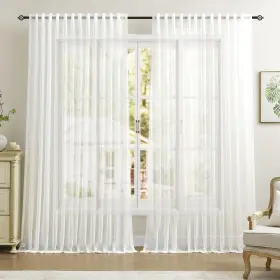 Cadc548br-6-14 Dreaming Casa White Sheer Curtains 102 Inches Long Rod Pocket And Back Tab Lig