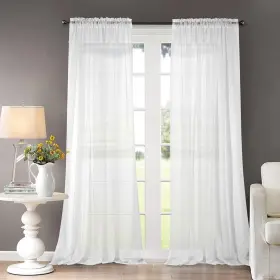 Dc548-6-13 Dreaming Casa Solid Sheer Curtains Draperies White Rod Pocket 2 Panels 100 Inch W