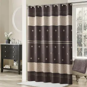Rum2021-0516s Ds Bath Seville Brown Tan Shower Curtain Vintage Farmhouse Striped Fabric Cur