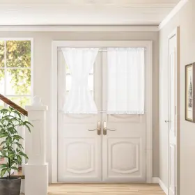 Dukiyo Dc-white-35 40 White Door Curtains Inches Long Semi Sheer Linen Drapes 2 Panels For Kitch