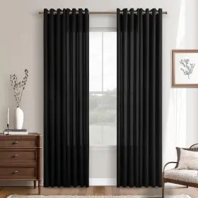 Dk-fmdddhcl-bk5284 Dukiyo Black Linen Curtains 84 Inches Long 2 Panels Set For Bedroom Living Room Door