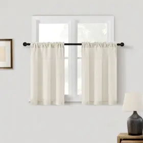 Lc-natural-26 Dukiyo 30 Natural Linen Curtains For Kitchen Window Inches Long Farmhouse Dual Rod P