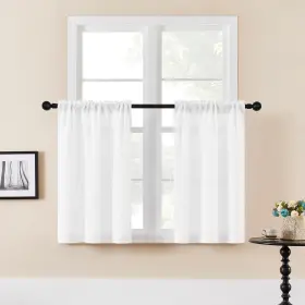 Dukiyo Lc-white-26 36 White Linen Kitchen Curtains Inches Long For Small Window Dual Rod Pocket