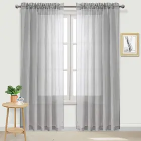 Dwus-qdl-c2p-6096-04 Dwcn Grey Sheer Curtains Semi Transparent Voile Rod Pocket For Bedro