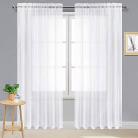 Dwcn Dwus-qdl-c2p-7096-01 White Sheer Curtains 96 Inch Length 2 Panels Set Elegant Rod Pocket Sol