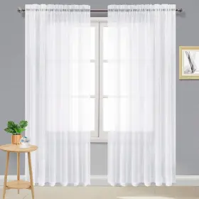 Dwus-qdl-c2p-7096-01 Dwcn White Sheer Curtains 96 Inch Length 2 Panels Set Elegant Rod Pocket Sol