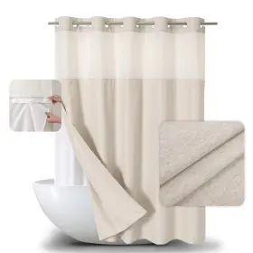 Dkfmsc-7177purecream Eachope No Hooks Needed Linen Textured Shower Curtain With Snap-in Fabric Liner Set C