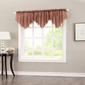 104187 Easy Care Fabrics 2-pack Sheer Crushed Voile Beaded Valance Spice 50 By 24-inch