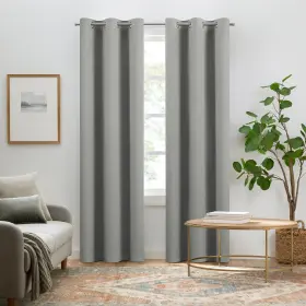 28428203420 Eclipse Pembroke 100% Blackout Faux Linen Grommet Window Curtains 84 In Lon