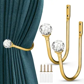 Eeekitonline 601549179525 2x Curtain Holdbacks Gold Decorative Window Drapery Tiebacks With Crystal Ball