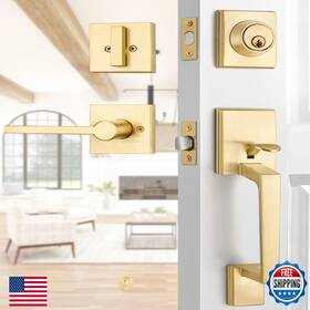 Ehomeware B0cc4rql9l Gold Front Door Handle Set Brass Heavy Duty Square Lever Single