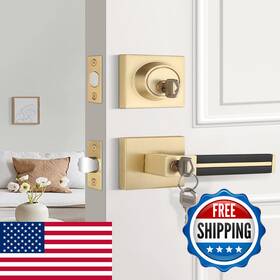 Ehomeware B0d9q8hwf1 1 Pack Satin Brass Door Handles Single Deadbolt Black Leather