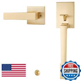 Ehomeware B0dksvjjxy Front Door Handle Set Brushed Gold Satin Brass Zinc 1-3/8 To 1-3/4 35