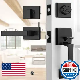 B0dkt169w5 Ehomeware Black Front Door Handle And Deadbolt Set Exterior Lock Entry