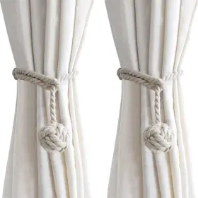 Elecharm 756330274863 1pair American Hand Knitting Curtain Rope Rural Cotton Tie Band Beige