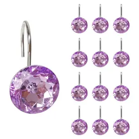 Scurtainhook08pp Elecharm 12 Pcs Bling Rhinestones Shower Curtain Hooks Bathroom Rolling Purple