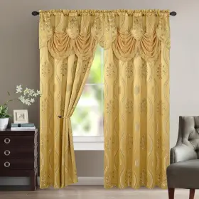 Aurora-2pc Elegant Comfort Aurora Jacquard Look Curtain Panel Set With Attached Valance