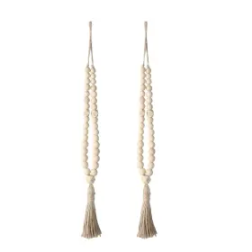 Tb-tassel-002 Elifel Farmhouse Wood Curtain Tiebacks With Tassels Hooks For Drapes Set Of 2 Boho