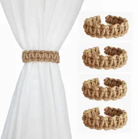 Elkpruu 191814353298 Braided Curtain Tiebacks For Drapes Rustic Holdbacks Set Of 4 Handm
