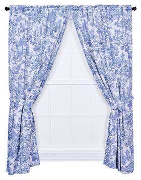 Ellis Curtain 679307 Victoria Park Toile 68-inch-by-84 Inch Tailored Panel Pair With Tiebacks Blue