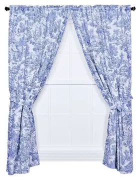 679307 Ellis Curtain Victoria Park Toile 68-inch-by-84 Inch Tailored Panel Pair With Tiebacks Blue
