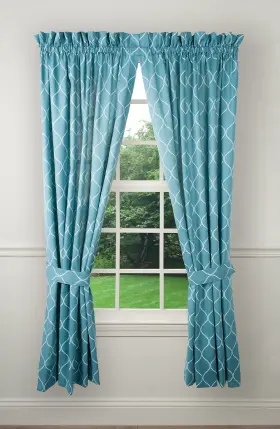 Ellis Curtain 730462128881 Trellis Tailored Pair Curtains With Ties 82 Inch X 63 Teal