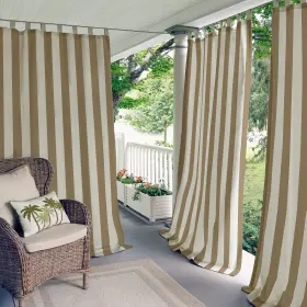Elrene 026865874464 Highland Stripe Indoor/ Outdoor Single Curtain Panel Natural 52 Inch W X 84